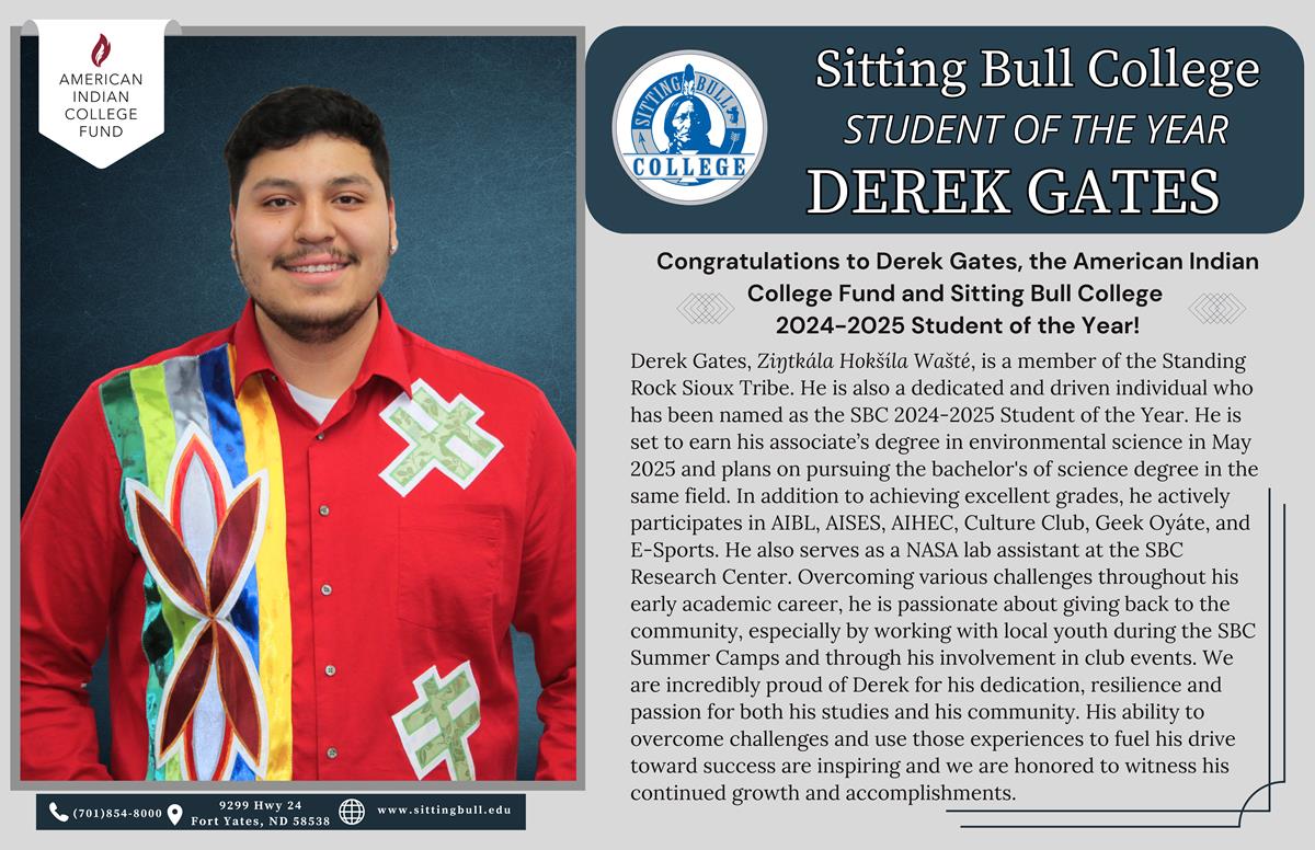 Congratulations to Sitting Bull College and American Indian College Fund Student of the Year 2024-2025 Derek Gates! - image